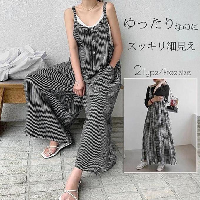 商品詳細：カラー：/チェック柄/ボーダーサイズ：/M/L/XL素材：綿、その他【商品説明】●大人カジュアルな魅力漂うオーバーオール。●ワイドシルエットがリラックスした印象で着やすい。●インナーによって
