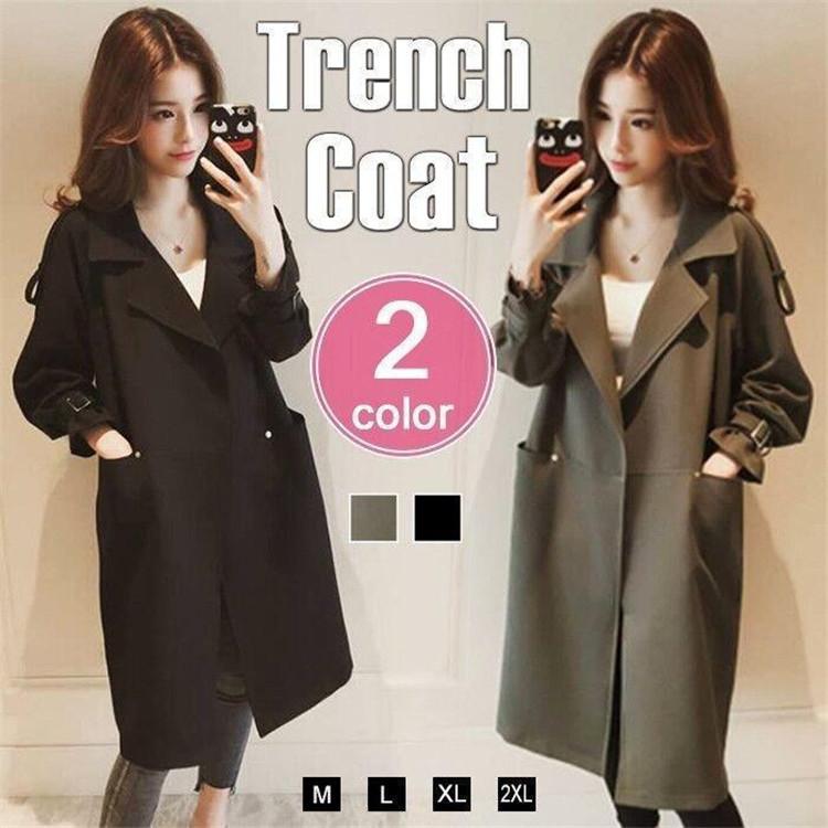 トレンチコート ジャケット レディース ロングコート アウター ゆったり ロング 薄手 無地 キレイめ 秋服【カラー】A B【サイズ】M L XL 2XLM （40 50kg）L （50 60kg）X