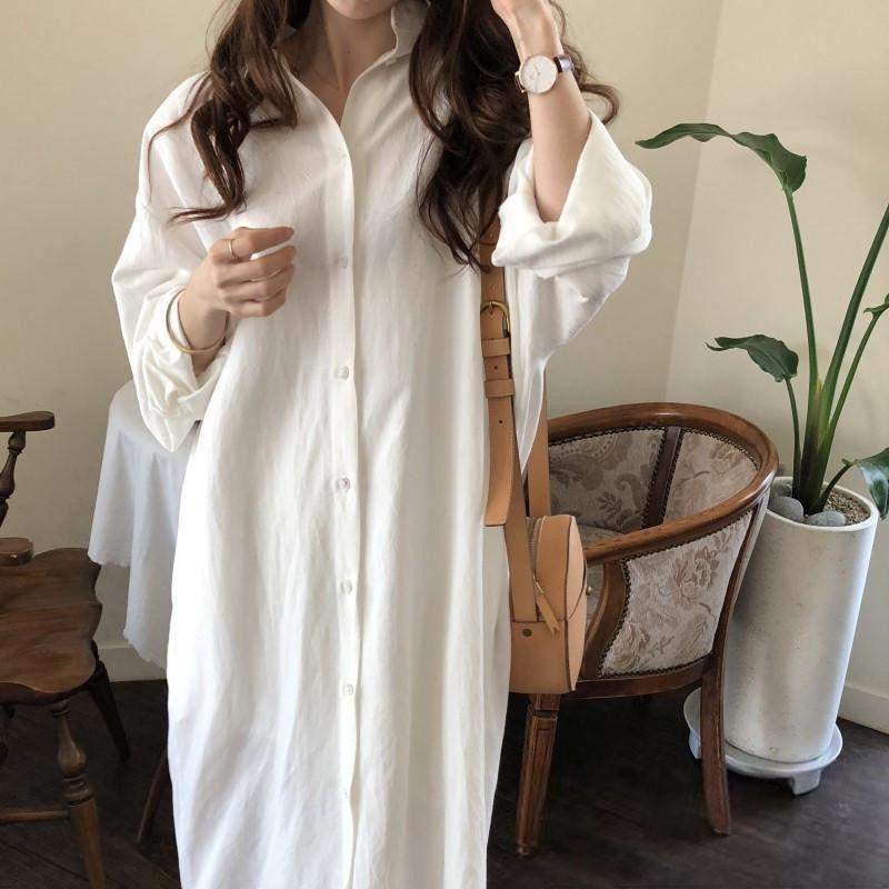 シャツ シャツワンピ ワンピース ロング マキシ丈 シャツ 2WAY カーディガン 前開き 長袖 シャツ ひざ下丈 大きいサイズ無地 体型カバー ワンピース アウター レディース 春 韓国風 カジュア