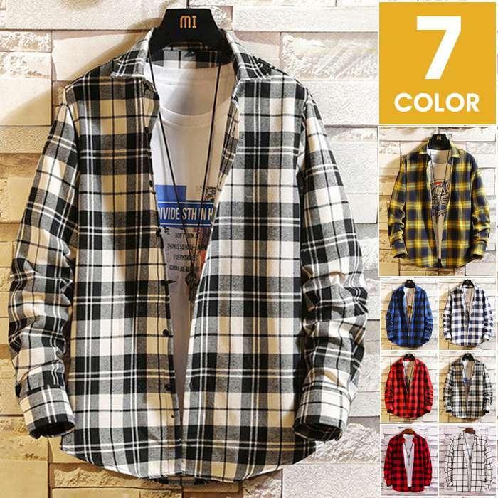 チェックシャツ 開襟シャツ カジュアルシャツ メンズ ネルシャツ チェック柄 長袖シャツ 服 お洒落 リラックス カジュアル 通勤 通学 大人【素 材】コットン ポリエステル【サイズ】XL(日本M相当
